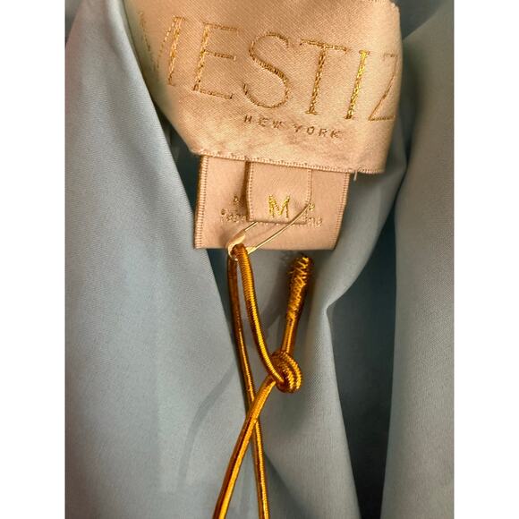 Mestiza Flora Blue 3D Floral Appliqué Flare Sleeve Cocktail Mini Dress Size M - Picture 15 of 16